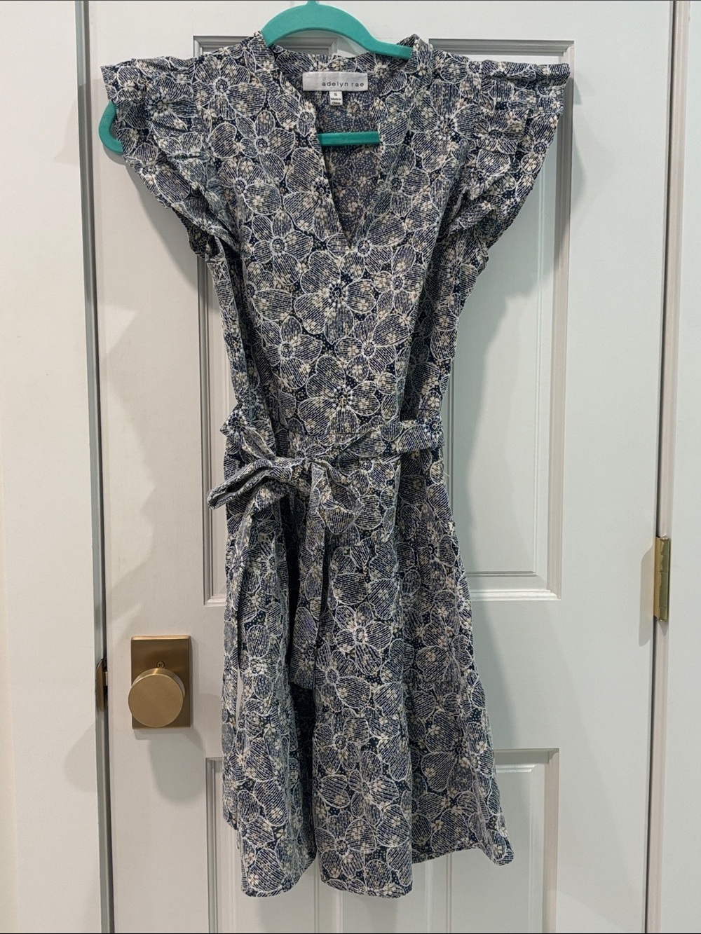 Adelyn Rae Navy Floral Wrap Mini Dress with Tie Waist